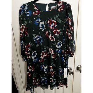 Calvin Klein Shift‎ Floral Dress Size 8 NWT Knee Length Long Sleeve